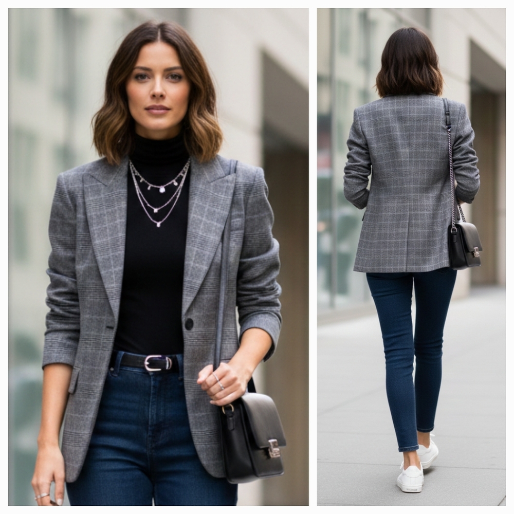 Calvin Klein 6 Tailored Glen Plaid Houndstooth Blazer Old Money Modern Academia